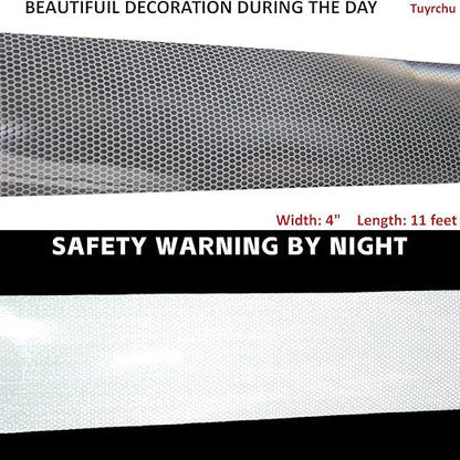 Non Fading Silver Reflective Tape 4 inch Wide, Outdoor Waterproof Safety Adhesive Stickers, High Visibility Industrial Marking Tape (11 feet)