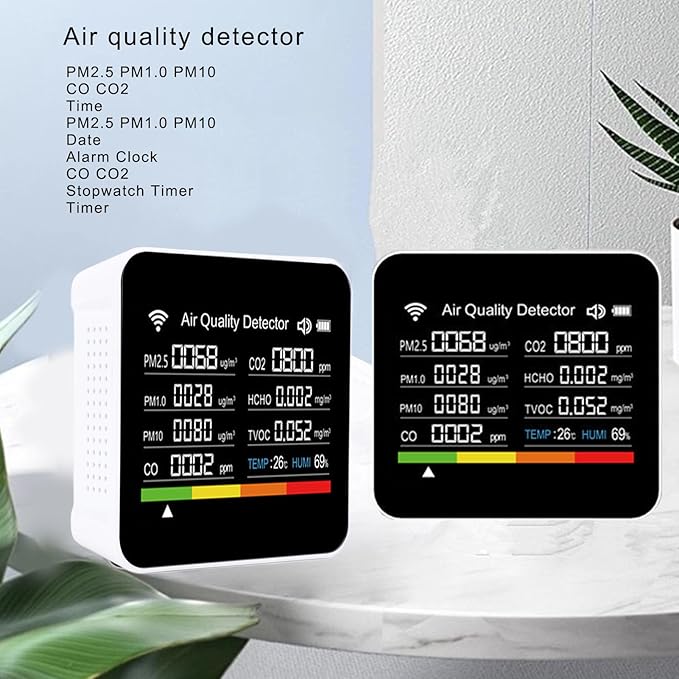 Ejoyous Smart Air Quality Detector, 14 in 1 Indoor Air Quality Monitor with PM2.5 VOCs Temperature Humidity Sensor, for Home Office Travel Use