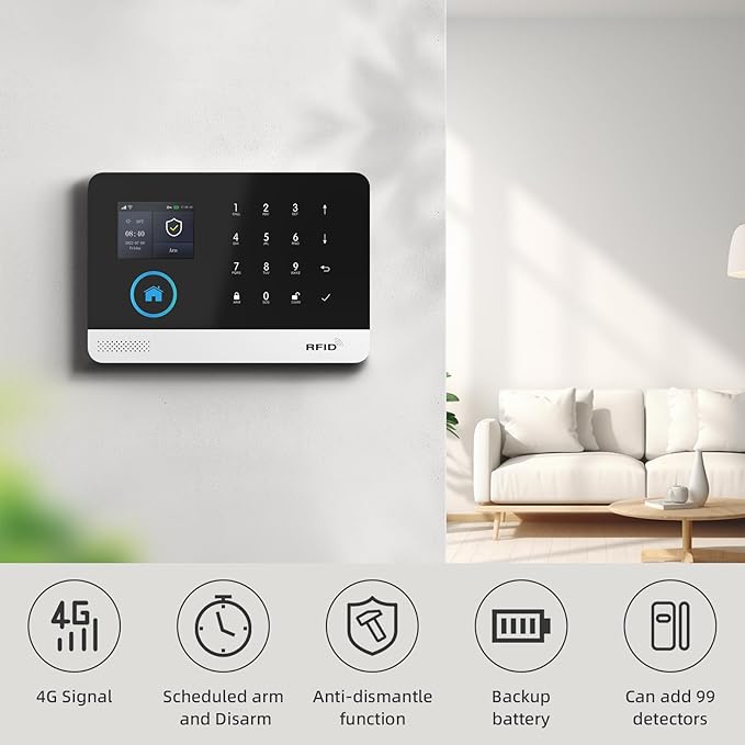 PGST WiFi+GSM 4G Home Smart Alarm, Wireless Home Security Alarm System, Door/Window Sensor Entry Sensors with Smart Life App/Tuya App Alert, with Google Assistant and Alexa