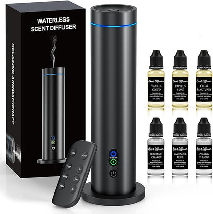 Waterless Diffuser, 1000 Sq.Ft Coverage, Essential Oil Diffuser with Tilt-Safe, Remote Control, Adjustable Mist Mode, Mood Lights Aromatherapy Diffuser for Home, Large Room, Office, Hotel, Black
