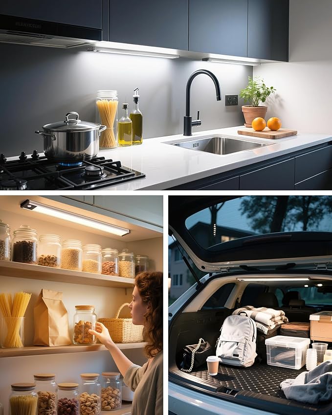 17.5Inch Under Cabinet Lighting, 4500mAh Rechargeable Battery Motion Sensor Light Indoor, Wireless Under Cabinet Lights for Kitchen, Closet（2 Pack-17.5 inch