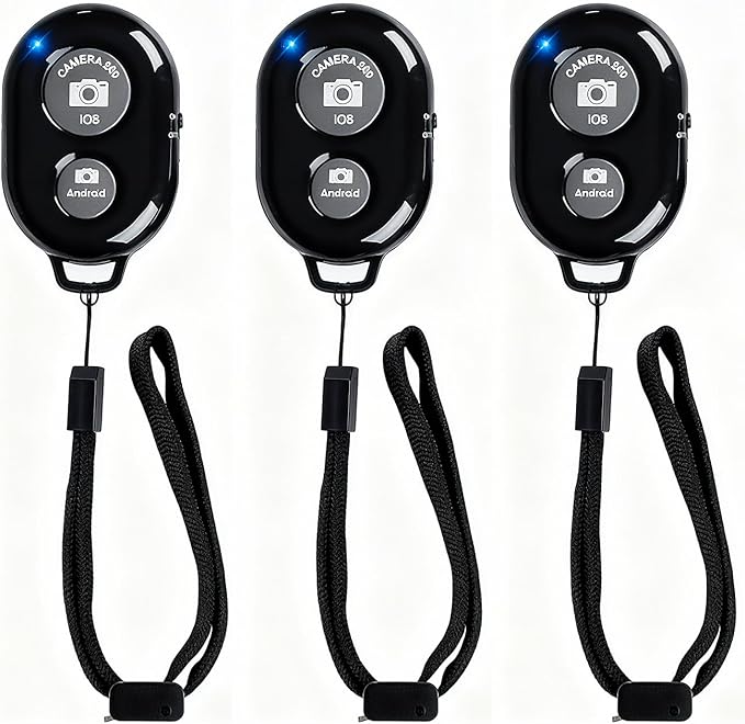 Wireless Remote Shutter for Cellphones and Tablets (3 Pack), AOQIYUE Bluetooth Remote for iPhone/Android Camera Control, Selfie Clicker for Photos and Videos - Wrist Strap Included