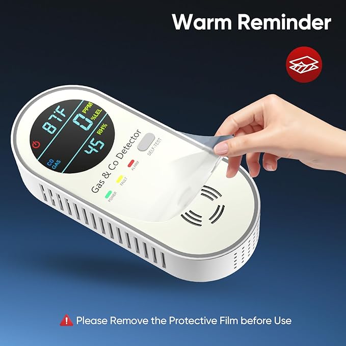 4-in-1 Combination Carbon Monoxide Detectors & Natural Gas Leak Detector - Carbon Monoxide Detectors Plug in - Dual Sensor Gas & Co Detector - Temperature & Humidity Detectors for Home & RV (3 Packs)