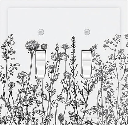 Decorative Switch Plates Floral Wildflower Rustic Plant Leaves 2 Gang Double Toggle Outlet Light Switch Cover Wall Plate Electrical Faceplate For Farmhouse Cabin Decor