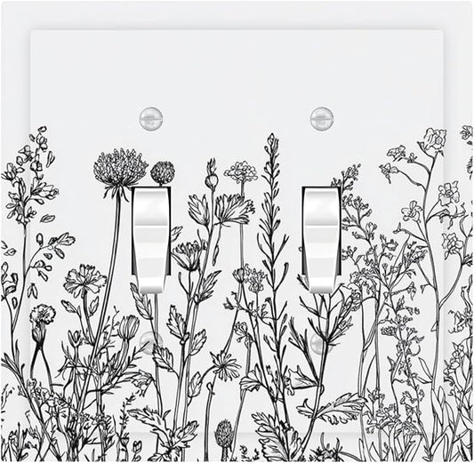 Decorative Switch Plates Floral Wildflower Rustic Plant Leaves 2 Gang Double Toggle Outlet Light Switch Cover Wall Plate Electrical Faceplate For Farmhouse Cabin Decor
