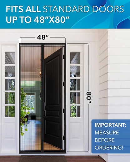 Flux Phenom Magnetic Screen Door (3 Pack) - Bugs Out, Breeze in - 9min Install Auto-Sealing Heavy Duty Double Stitched Mesh, Hands Free Sliding & Patio Doors Net, Pet & Kid Friendly, 38 x 82 Inch