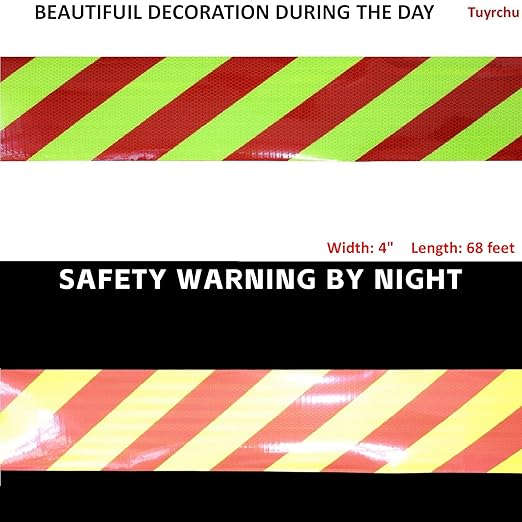 Non Fading Reflective Tape Outdoor Waterproof 4 inch Wide, High Visibility Warning Industrial Marking Tape, Safety Stickers (68 feet)