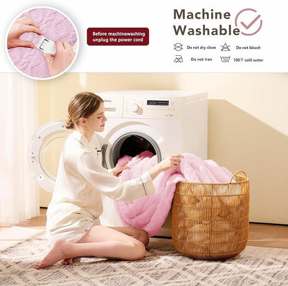 Heated Electric Blanket Queen Size-84"x90" Heating Blanket with 10 Heating Levels & 5 Time Settings Over-Heat Protection，Winter Warmer for Adults with ETL Certification（Pink）