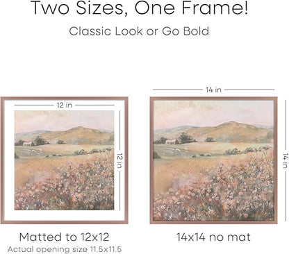 Homeforia 14x14 Picture Frame Mocha, High End Metal 14 x 14 Square Poster Frames with Mat 12 x 12 Photo, 14x14 Mocha Frame Matted to 12x12 Print, 14by14 Thin Frames, Tempered Glass, Wall Kit, Set of 1
