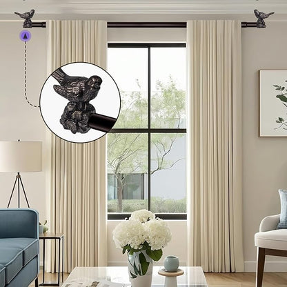 Curtain Rod 36 to 168 Inches Vintage Oil Bronze Curtain Rods for Windows Adjustable Drapery Rod with Bird Finials Heavy Duty Window Brown Curtains Rods for Living Room Bedroom