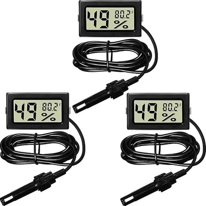 Weewooday Mini Digital Temperature Humidity Meters Gauge with Probe Gauge LCD Fahrenheit Display Thermometer Hygrometer for Incubator Reptile Plant Greenhouse Chicken Coop Garden(Black, 3 Pieces)