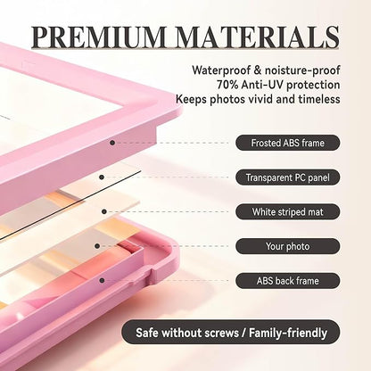Pink 5x7 Picture Frame with Acrylic Front 10 Pack, ABS Frame for 5x7 or 4x11 Photos, Shatterproof UV-Resistant Tabletop Photo Frame, Vertical/Horizontal Display for Home Décor