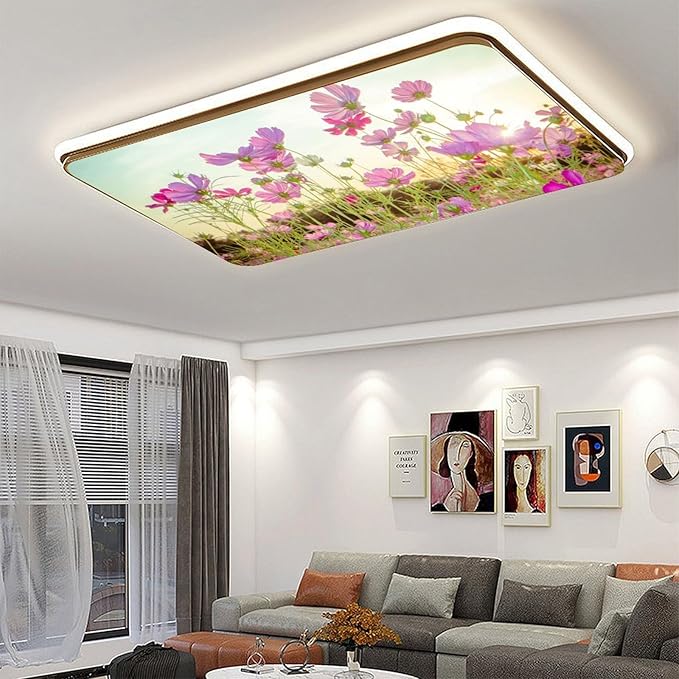 2PCS Fluorescent Light Cover for Ceiling Light Flower Patten Magnetic Light Cover Fluorescent Light Shade Panel,Decorative Film Filter for Reducing Harsh Glare Flicker Home School Office Decorations
