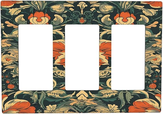 Light Switch Covers William Morris Abstract Floral Plant Pattern Orangeyellowgreen 3 Gang Rocker Electrical GFCI Decorative Triple Outlet Wall Plate Cover Switchplate for Bedroom living Room