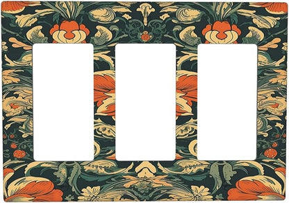 Light Switch Covers William Morris Abstract Floral Plant Pattern Orangeyellowgreen 3 Gang Rocker Electrical GFCI Decorative Triple Outlet Wall Plate Cover Switchplate for Bedroom living Room