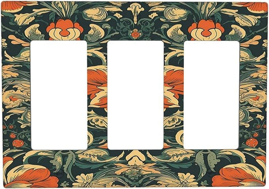 Light Switch Covers William Morris Abstract Floral Plant Pattern Orangeyellowgreen 3 Gang Rocker Electrical GFCI Decorative Triple Outlet Wall Plate Cover Switchplate for Bedroom living Room