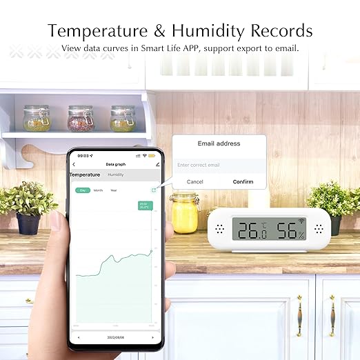 WiFi Thermometer, Humidity Meter with Smart Alert and Data Storage, Temperature and Humidity Monitor for Bedroom, Baby Room, Warehouse, Cellar, Greenhouse, White with Screen