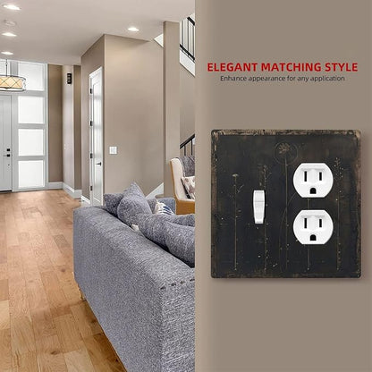 Outlet Covers Black And White Dandelion Art Vintage Wood Grain 1 Toggle 1 Duplex Switch Plate Covers Electrical Light Switch Cover Plate Decorative Wall Plate Socket Cover for Farmhouse Cabin Decor