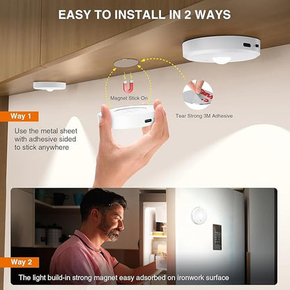 Puck Lights Cordless with Remote Control, 2200mAh Rechargeable Under Counter Lighting,3 Color Temperatures Dimmable Under Cabinet,Closet Light,Tap Light for Hallway (White, 5PCS)