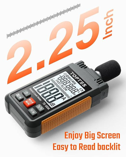 TopTes Decibel Meter, TS-501A Sound Level Meter with 2.25” Backlight LCD Screen, Portable SPL Tester with A Weighted, Range 30-130dB, Data Hold, MAX/MIN, Use for Home, Noisy Neighbor, Factory - Orange