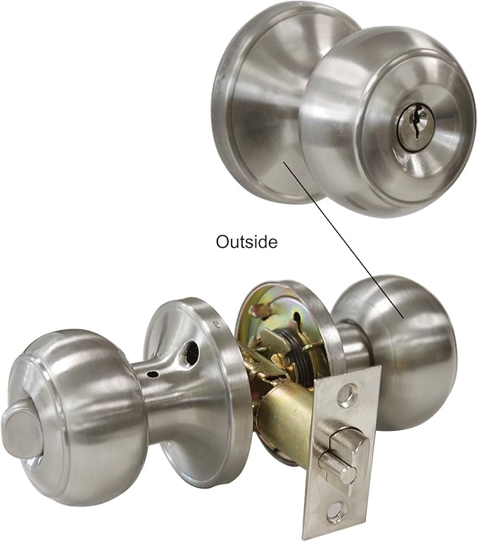 Gobrico 2 Pack Falt Ball Satin Nickel Finished Entry Door Locksets with Same Key Keyed-Alike Exterior Door Knobs