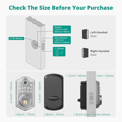 DS10 Keyless Entry Door Lock - Fingerprint Door Lock with 2 Keys, Electronic Keypad Deadbolt, Smart Door Lock, Keypad Lock for Front Door, Auto-Lock & One Touch Locking - Satin Nickel
