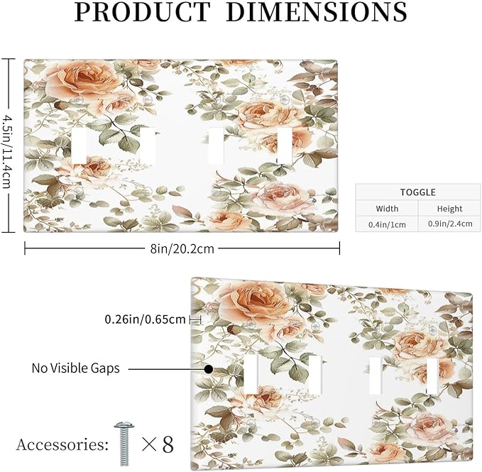 Light Switch Covers Vintage Warm Color Orange Flowers And Leaves Quad Toggle Electrical Faceplate 4 Gang Wall Plate Decorative Switch Plates for Bedroom living Room Decor