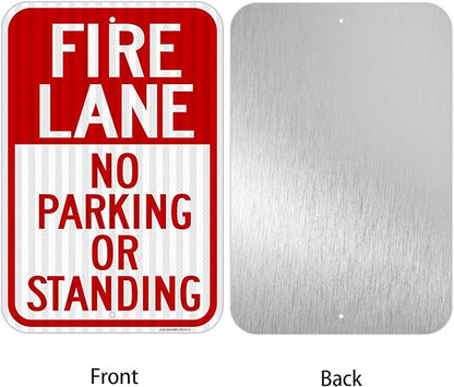 2 Pack- Fire Lane No Parking Or Standing Sign, 18" x 12" Heavy-Duty Aluminum Fire Lane Sign, UV Protected, Reflective, Weather Resistant, Waterproof, Durable Ink, Easy to Mount