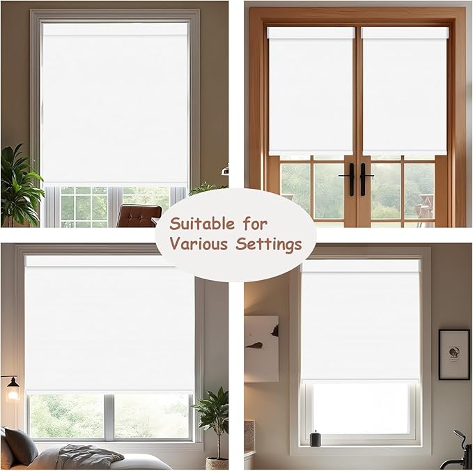 Motorized Roller Blinds with Remote, 100% Blackout Automatic Roller Shades for Bedroom, Bathroom, and Living Room, Customized Size, Pearly White
