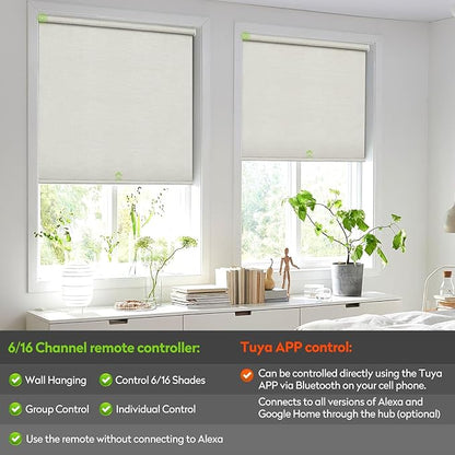 ZSTARR Motorized Blackout Roller Blinds with Remote Control,Rechargeable Smart Window Shades Compatible with Alexa Google via Hub,Fabric Wrapped Valance, Custom Size (Beige)