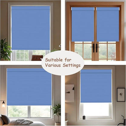 Motorized Roller Blinds with Remote, 100% Blackout Automatic Roller Shades for Bedroom, Bathroom, and Living Room, Customized Size, Deep Sky Blue