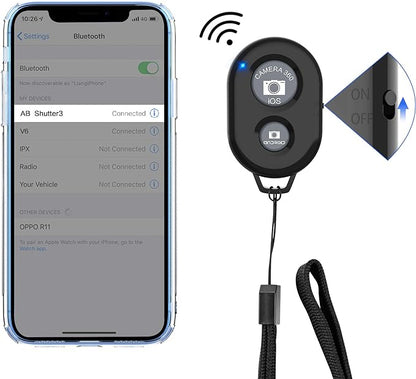 Wireless Camera Remote Shutter for Smartphones (2 Pack), Zttopo Wireless Phone Camera Remote Control Compatible with iPhone/Android Cell Phone - Wrist Strap Included Black&Blue