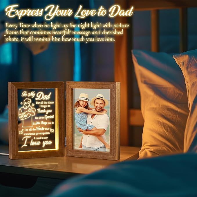 Tiblue Christmas Gifts for Dad from Daughter Son Kids Wife, Gifts for Daddy Who Wants Nothing Best Dad Gift - Night Light with Father Picture Frame for 5x7 Photos New Daddy Bonus Step Father Gift