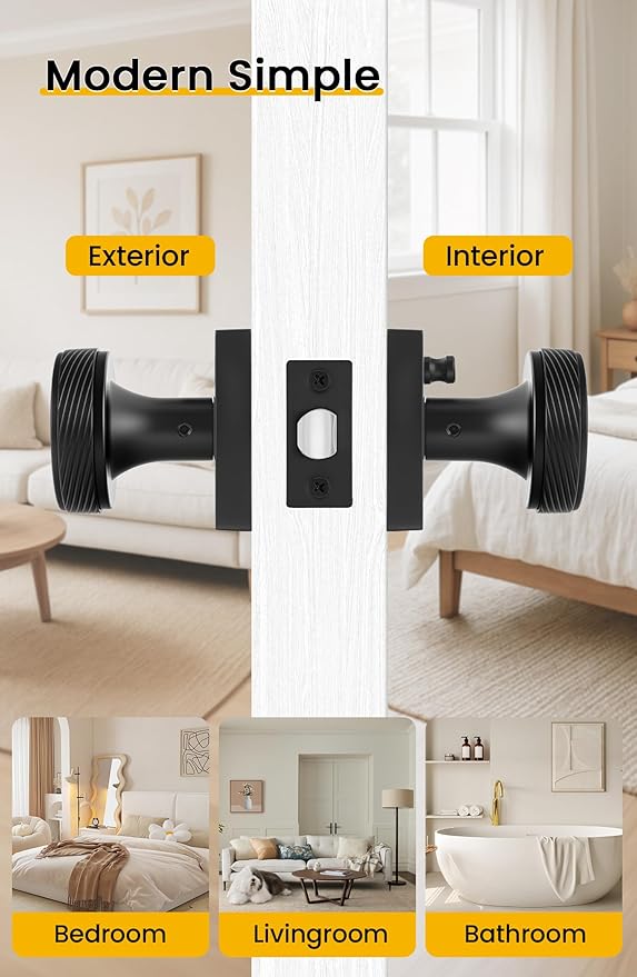 goldenwarm Interior Door Knobs Black, Zinc-Alloy Modern Matte Black Door Knob Privacy Door Knobs Interior for Bedroom Bathroom, Heavy Duty Square Modern Doorknobs - 6 Pack