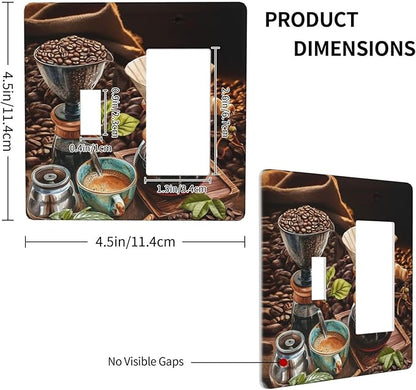 Decorative Outlet Covers Retro Coffee Maker Beans Cup 2 Gang 1 Gang Wall Plate Cover Single Toggle Rocker Combo Light Switch Cover Plate Face Plate for Kirchen Decor