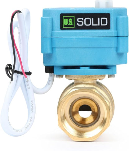 U.S. Solid Motorized Ball Valve - IP67 1inch Brass Ball Valve 110-230V with Waterproof Cover, Full Port, 2 Wire Auto Return, Normally Closed