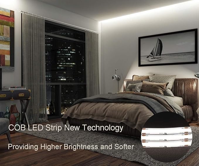 dephen UL-Listed COB LED Strip 16.4ft, 4000K Daylight Rope Lights 528LEDs/M, DC24V 5500Lm Flexiable and Cuttable Tape Lingting for Bedroom, Cabinet, Kitchen, Office, DIY