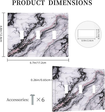 Decorative Switch Plates White Marble Pattern Black Lines Pink Lines 3 Gang Wall Plate Triple Toggle Light Switch Cover Faceplate Electrical Wall Panels for living Room Office Decor