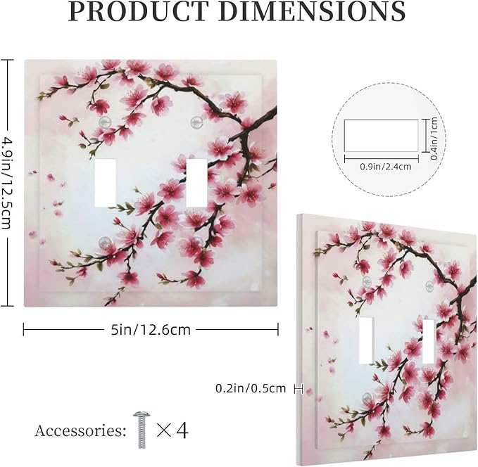 Branch with Pink Flowers Light Switch Covers Double Toggle 2 Gang Wall Plate Dual Decorative Switchplate Electrical Faceplate for Farmhouse Decor