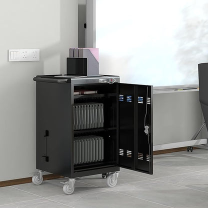 35 Bay Charging Cart for Laptops and Tablets Up to 16.3-inch, Mobile Charging Station with AC Outlets, Secure Storage and Cable Management, Mobile Charging Cabinet for Ipads, Chromebooks, Black