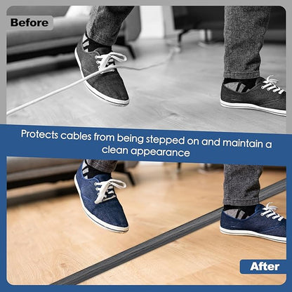 Floor Cord Cover for Wires on Floor Self Adhesive Cord Hider Floor Cable Management Wire Covers for Cords Protector Prevent Cable Trips Cord Cavity W 0.51" x H 0.31", Deep Gray Wood, 10Ft