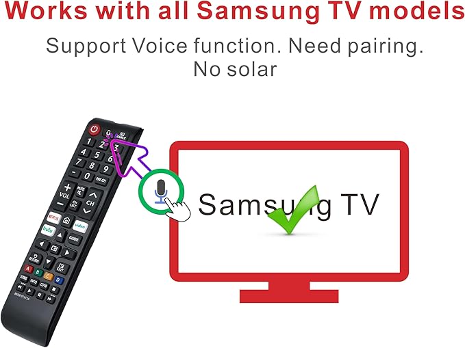 Replacement Remote for Samsung TV, Voice Control, Compatible with 2026-2016 Smart TV, LED, QLED, Crystal UHD & The Frame Series, 2-Year Warranty
