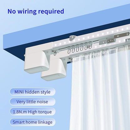 Smart Curtain Track System with Mini Zigbee Motor, Automatic Motorized Curtains Rod 204.7''(5.2m) with App, Voice, Remote Control, Compatible with Alexa,Google and Siri