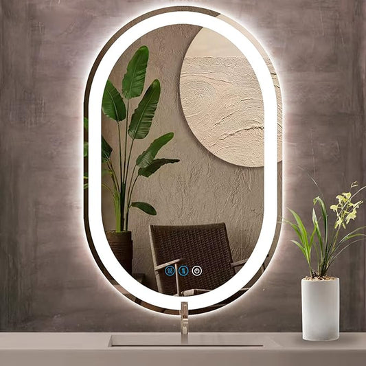 40 x 30 Inch Oval LED Bathroom Mirror with Lights 40 Inch Large Oval Lighted Vanity Mirror for Bathroom Salon Wall Horizontal/Vertical Mounted Anti-fog Smart Memory 3 Color Dimmable Front Lit