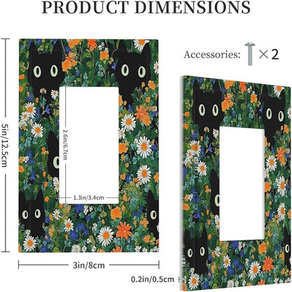 Boho Funny Black Cute Cats Daisy Wildflower Decorative Outlet Covers 1 Gang Single Rocker Light Switch Cover Plate Wall Plates Gfci Faceplate For Kids Room Bed Room Decor