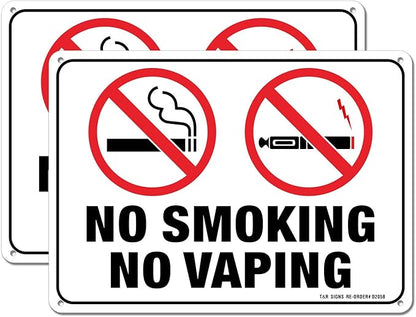 No Smoking No Vaping Sign - 2 Pack - 10 x 7 Inches Rust Free .040 Aluminum - UV Protected, Waterproof, Weatherproof and Fade Resistant - 4 Pre-Drilled Holes