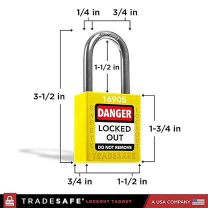 TRADESAFE Lockout Tagout Locks Set - 10 Yellow Loto Locks, Lockout Locks Keyed Different, 2 Keys Per Lock, OSHA Compliant Lock Out Tag Out Padlocks, Safety Padlocks for Electrical Lockout Tag Out Kits