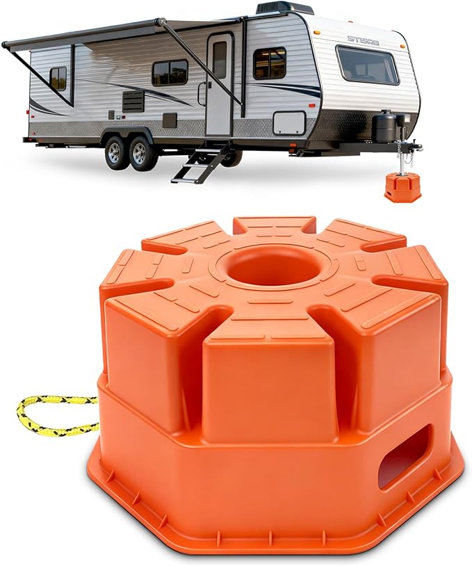 6"H Trailer Jack Block, 40000 lbs Capacity per Camper RV Stabilizer Blocks for Any Tongue Jack, Post, Foot, 5th Wheels, Round Square or Scissor Stabilizer, Stackable & Portable, 1 Pack, Orange