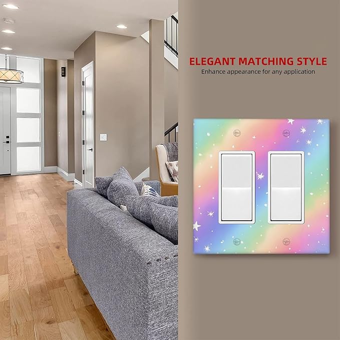 Decorative Outlet Covers Pink Blue Purple Iridescent Rainbow 2 Gang Light Switch Cover Plate Double Rocker Wall Plates for Electrical Outlets Switch Plate Covers for Bedroom Home Decor