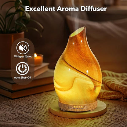 Essential Oil Diffuser, 120 ml Glass Aromatherapy Diffuser with 7 Color Lights, Auto Shut-Off and 4 Timer Settings, Ultrasonic Cool Mist Diffuser for Home Room Office (Dessert)